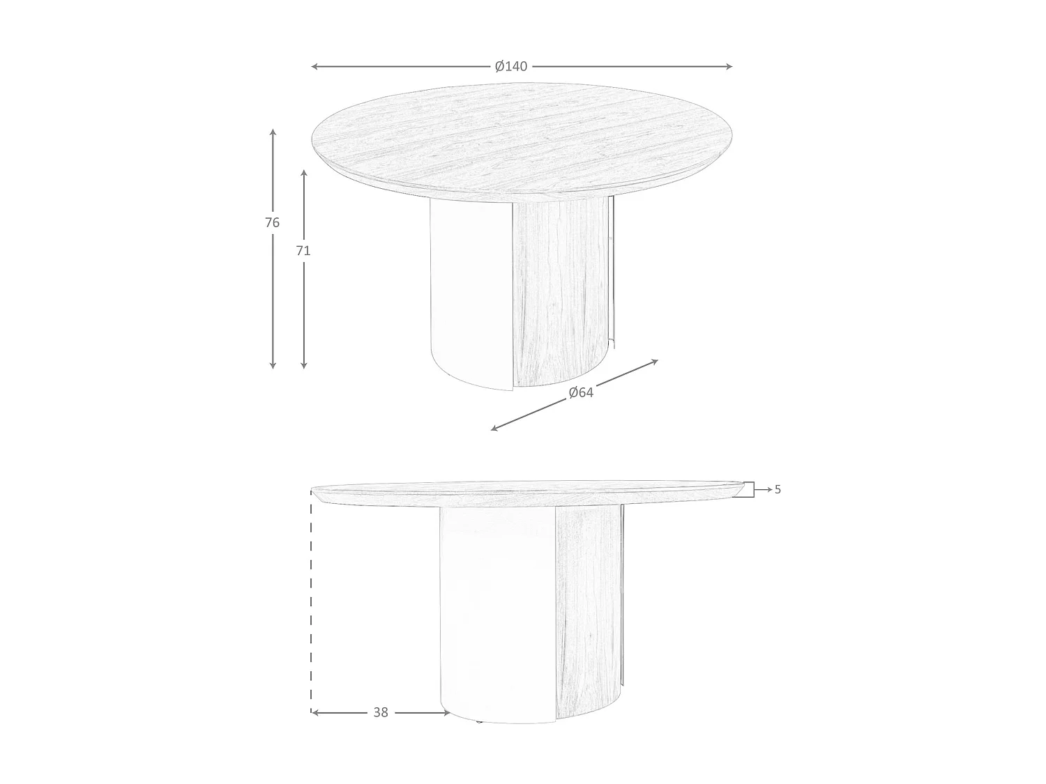 Table de salle à manger ronde en noyer et acier sable métallique 1163 ANGEL CERDA