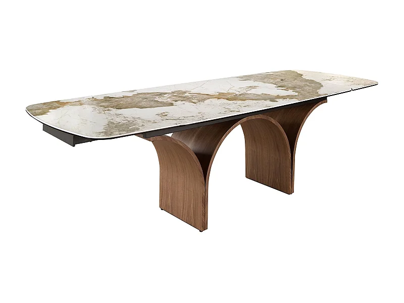 Tavolo da pranzo rettangolare allungabile in marmo porcellanato e acciaio effetto noce 1156 ANGEL CERDA