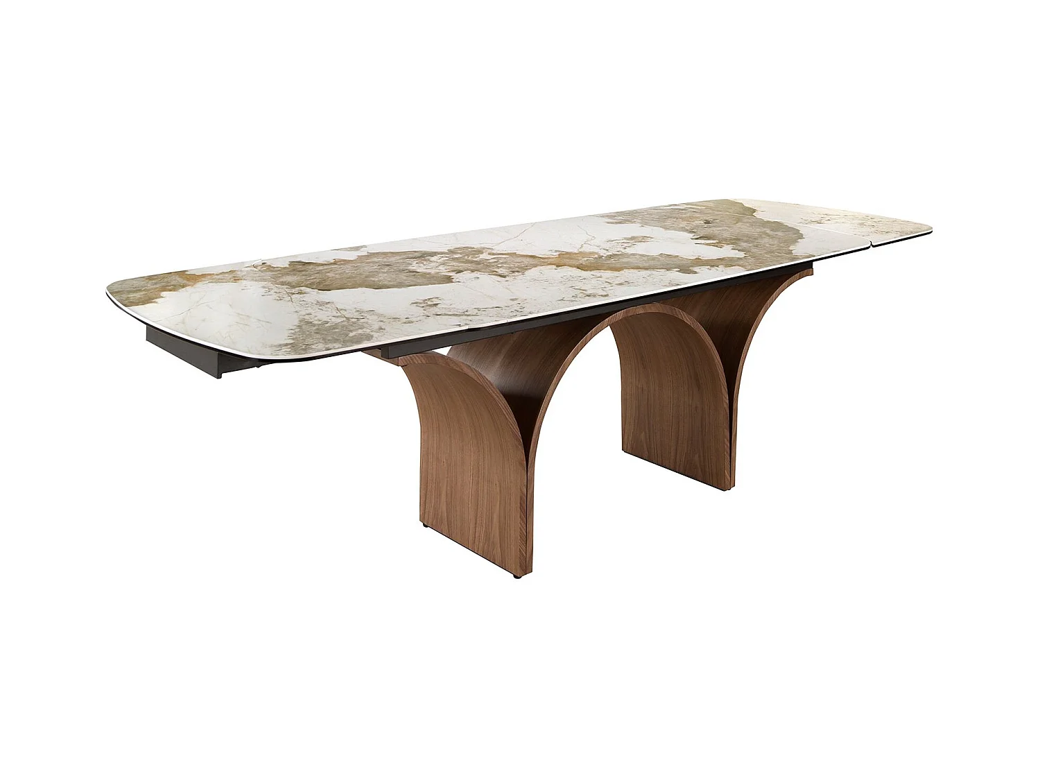 Table de salle à manger rectangulaire à rallonge en marbre porcelaine et acier effet noyer 1156 ANGEL CERDA