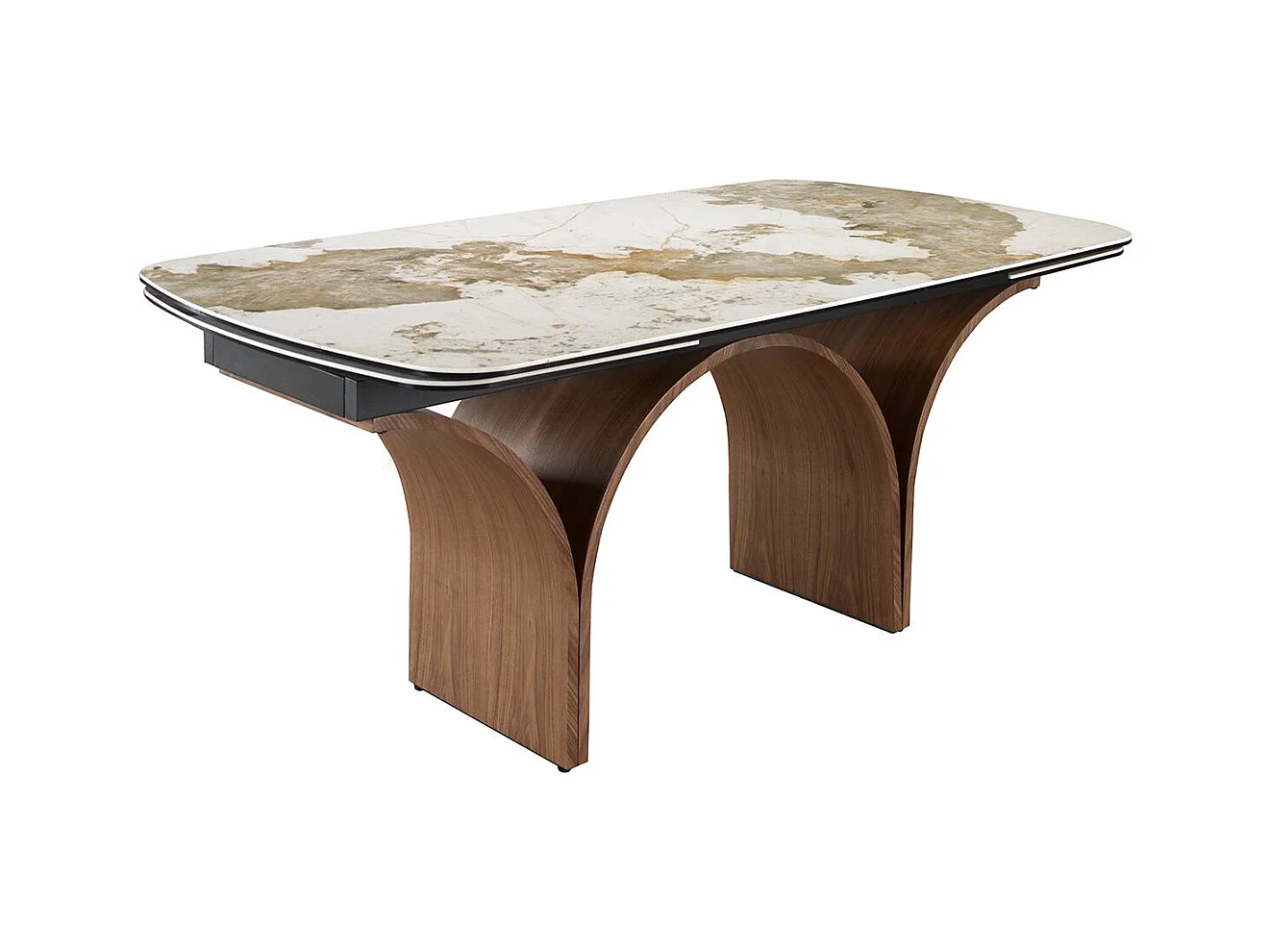 Table de salle à manger rectangulaire à rallonge en marbre porcelaine et acier effet noyer 1156 ANGEL CERDA