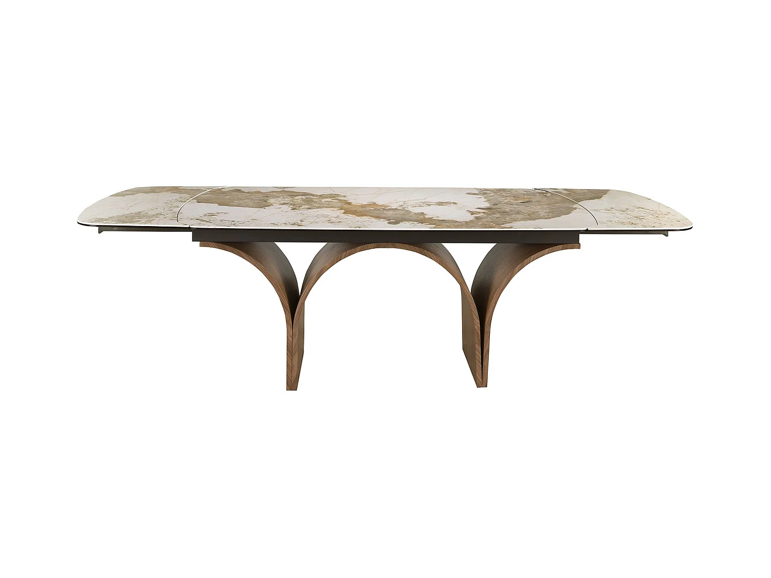 Table de salle à manger rectangulaire à rallonge en marbre porcelaine et acier effet noyer 1156 ANGEL CERDA