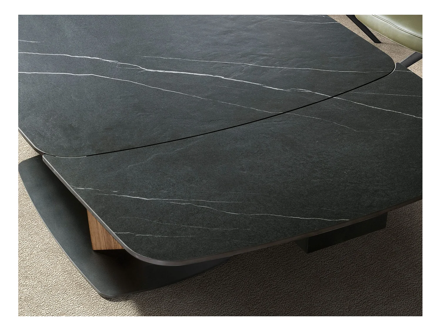 Table de salle à manger ovale à rallonge en marbre de porcelaine et tonneau en noyer 1149 ANGEL CERDA