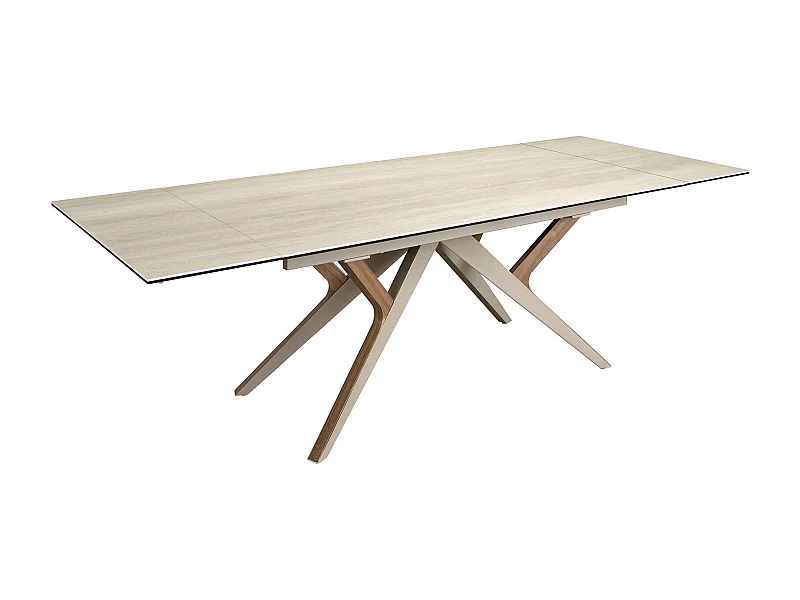 Rechteckiger ausziehbarer Esstisch aus Porzellanmarmor, Stahl in Sandmetallic und Nussbaum 1155 ANGEL CERDA