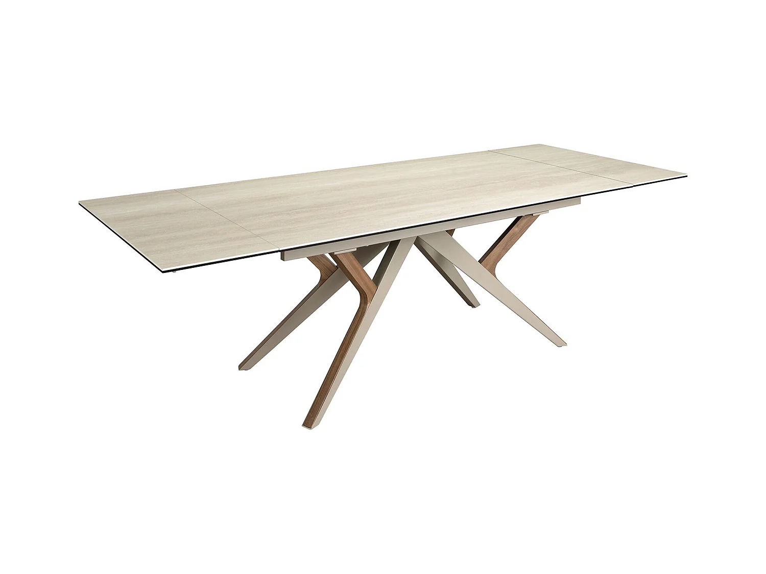 Rechteckiger ausziehbarer Esstisch aus Porzellanmarmor, Stahl in Sandmetallic und Nussbaum 1155 ANGEL CERDA