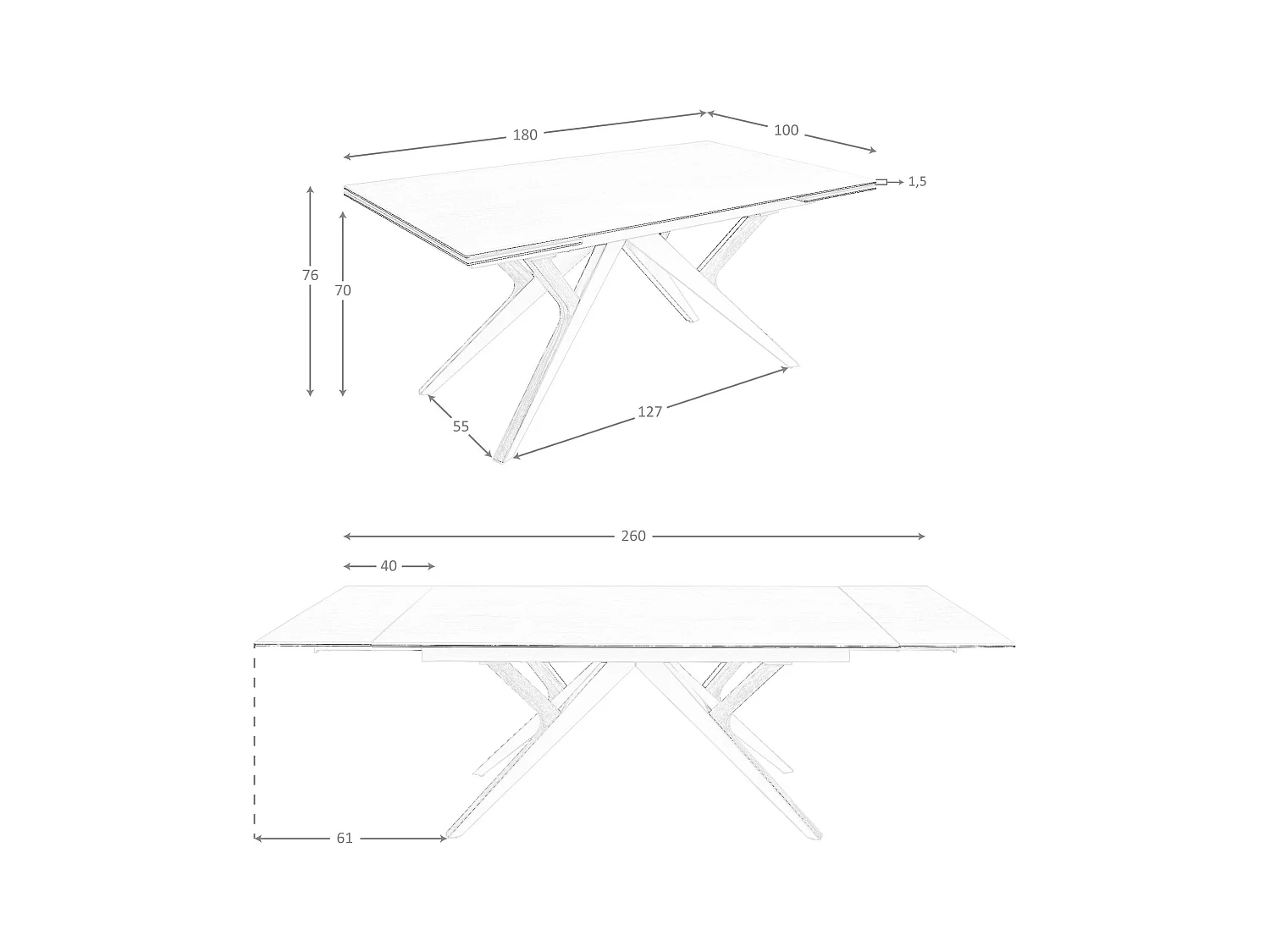 Rechteckiger ausziehbarer Esstisch aus Porzellanmarmor, Stahl in Sandmetallic und Nussbaum 1155 ANGEL CERDA