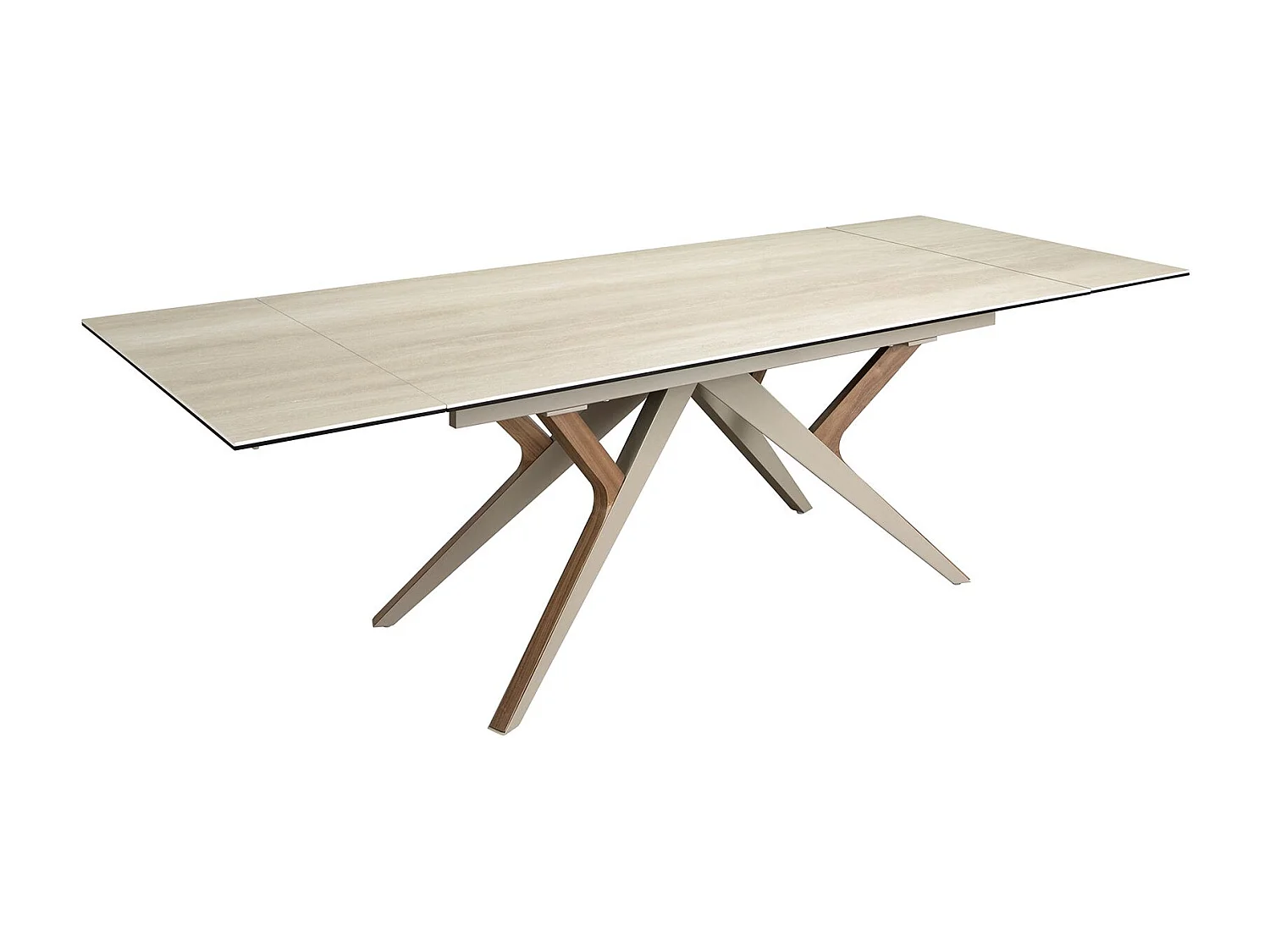 Table de salle à manger rectangulaire à rallonge en marbre porcelaine, acier sable métallique et noyer 1155 ANGEL CERDA