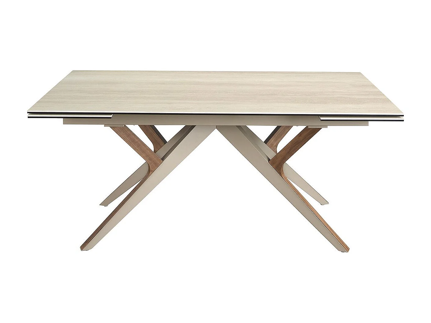 Table de salle à manger rectangulaire à rallonge en marbre porcelaine, acier sable métallique et noyer 1155 ANGEL CERDA