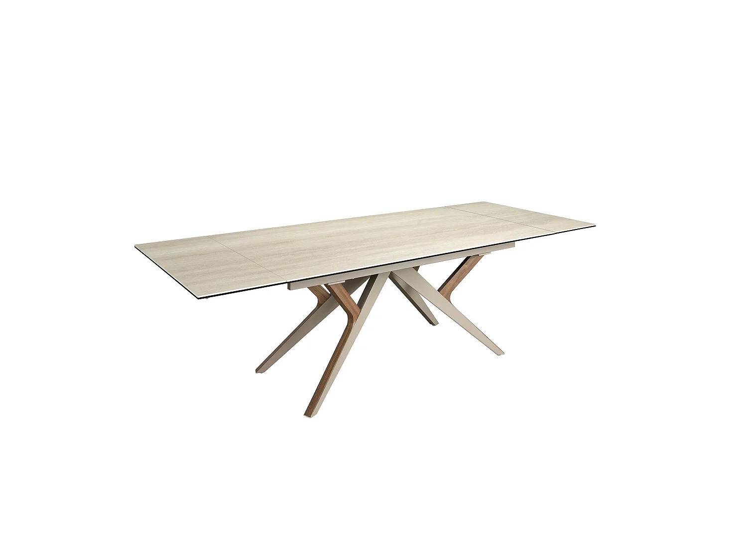 Rechthoekige uitschuifbare eettafel in porseleinmarmer, staal met zandmetallic en walnoot 1155 ANGEL CERDA
