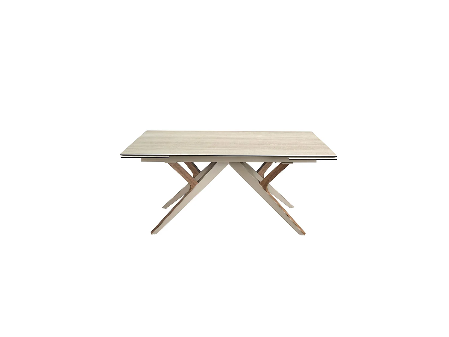 Rechthoekige uitschuifbare eettafel in porseleinmarmer, staal met zandmetallic en walnoot 1155 ANGEL CERDA