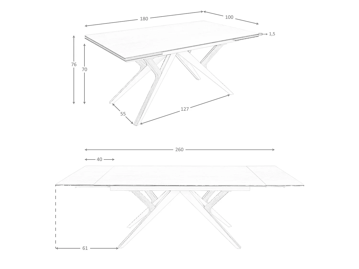 Rechthoekige uitschuifbare eettafel in porseleinmarmer, staal met zandmetallic en walnoot 1155 ANGEL CERDA