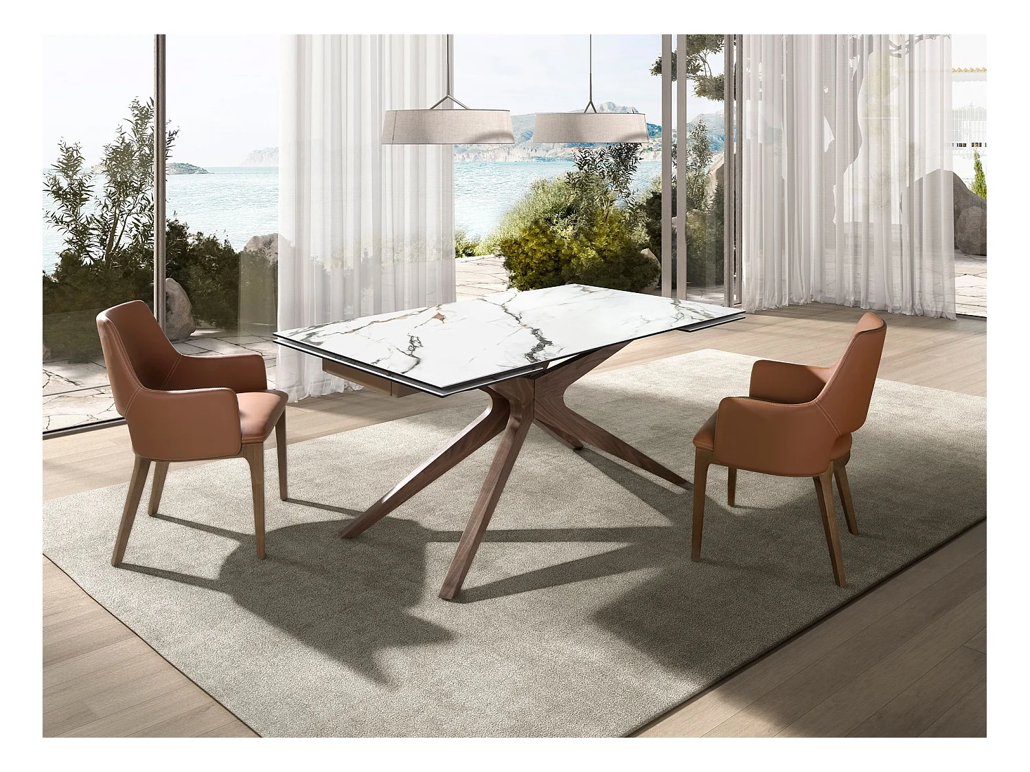 Rechteckiger ausziehbarer Esstisch aus Porzellan-Marmor und Nussbaum 1157 ANGEL CERDA