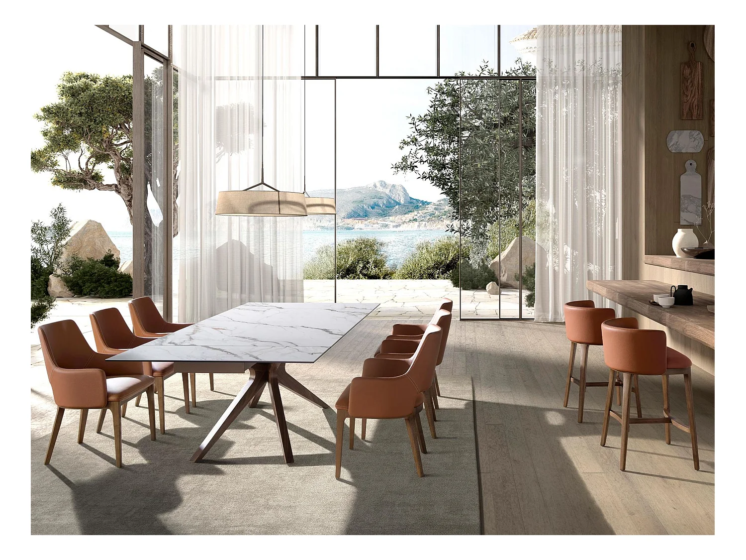 Rechteckiger ausziehbarer Esstisch aus Porzellan-Marmor und Nussbaum 1157 ANGEL CERDA