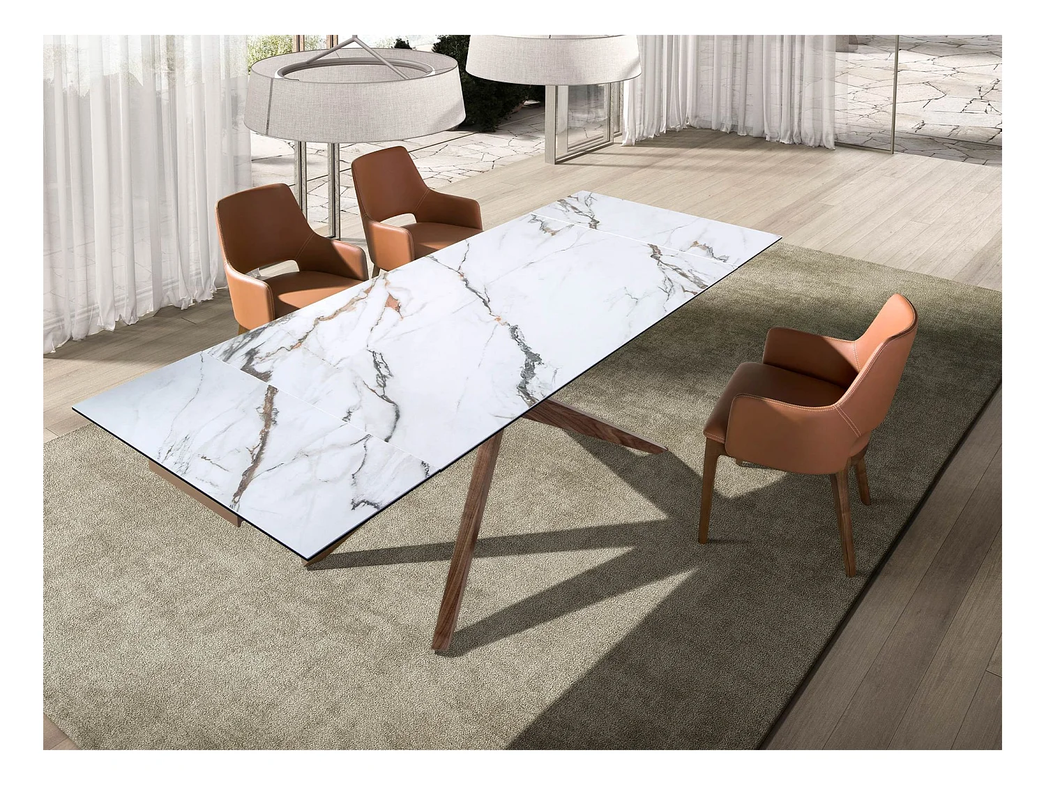 Rechteckiger ausziehbarer Esstisch aus Porzellan-Marmor und Nussbaum 1157 ANGEL CERDA