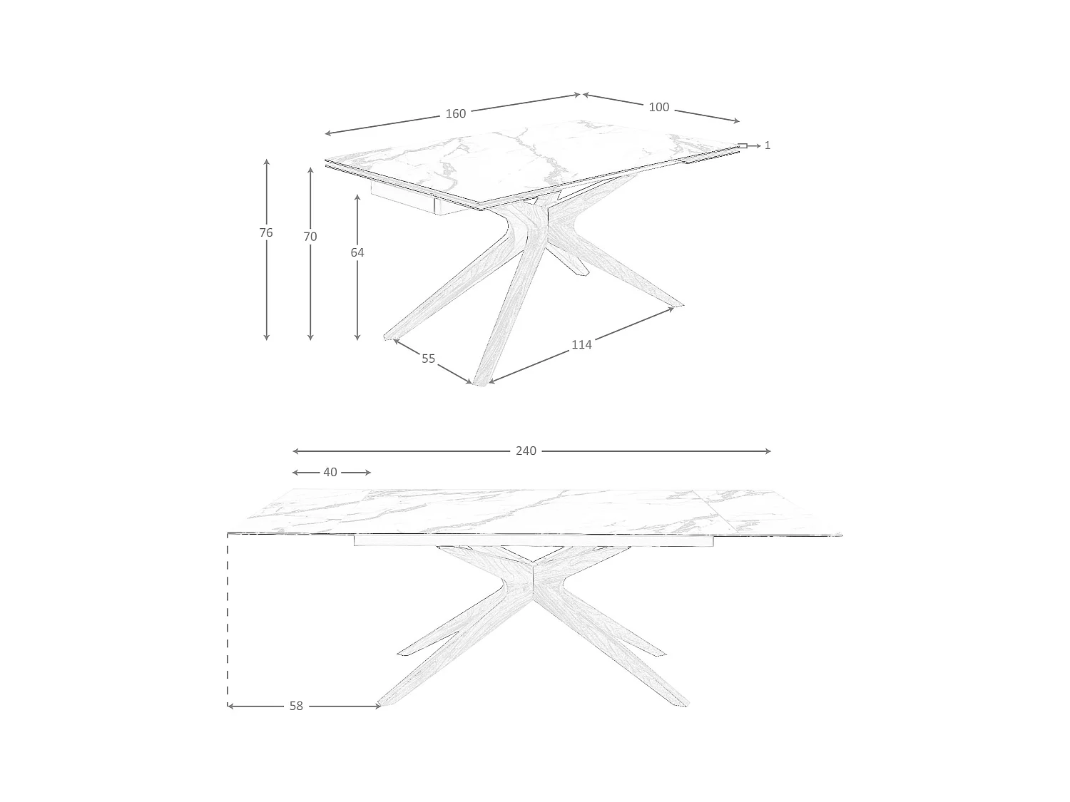 Rechteckiger ausziehbarer Esstisch aus Porzellan-Marmor und Nussbaum 1157 ANGEL CERDA