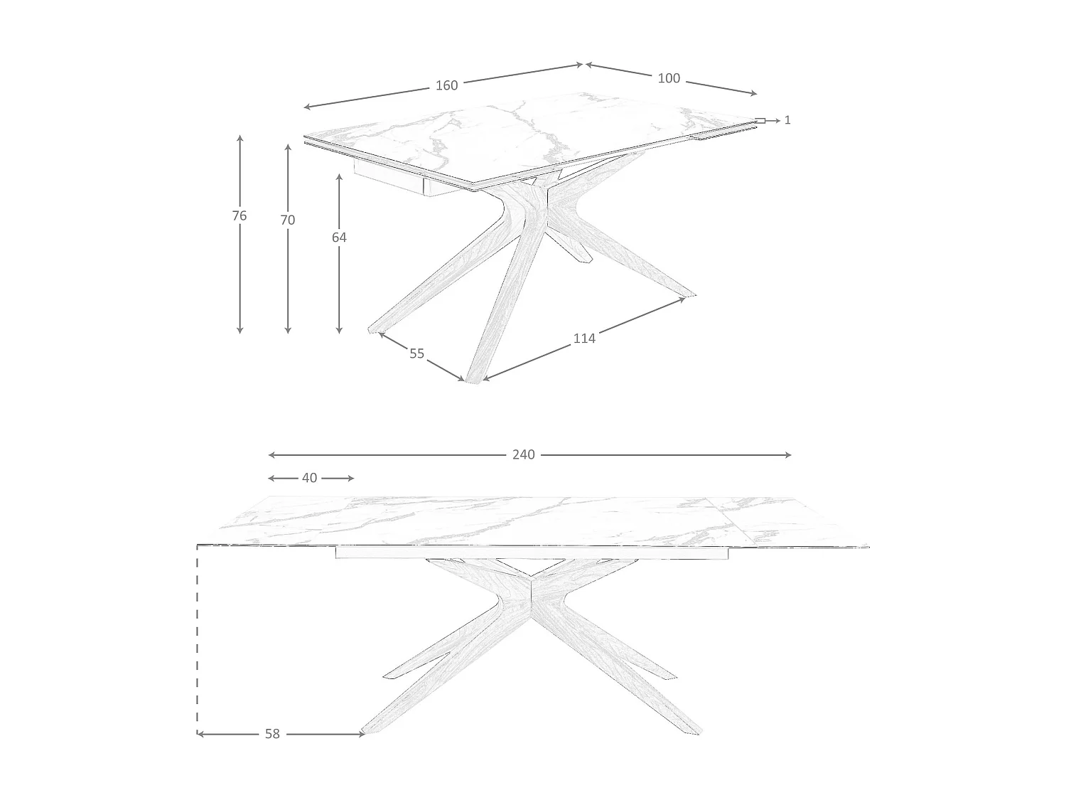 Table à manger extensible rectangulaire en marbre porcelaine et noyer 1157 ANGEL CERDA