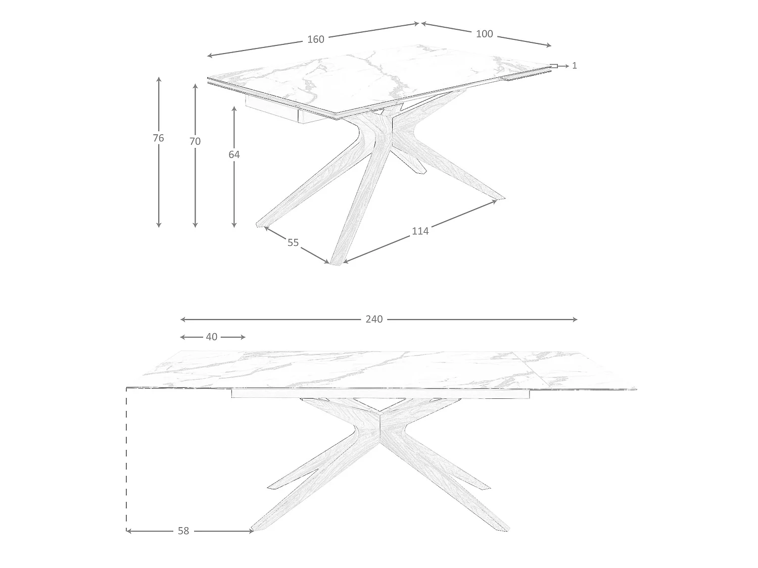 Table à manger extensible rectangulaire en marbre porcelaine et noyer 1157 ANGEL CERDA