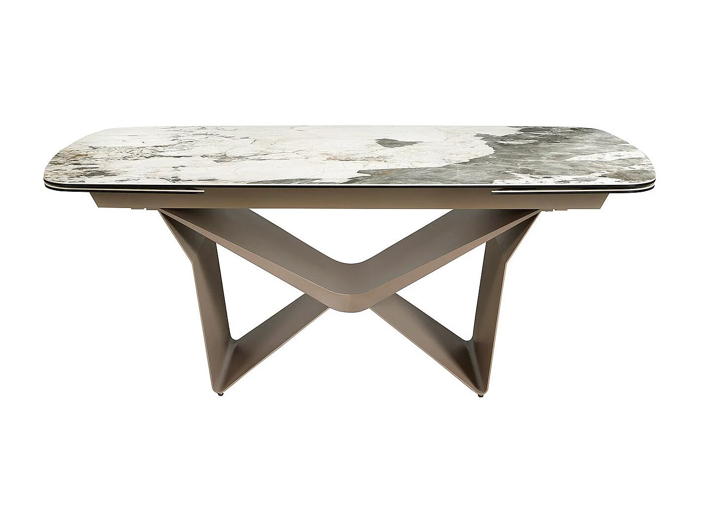 Ovaler ausziehbarer Esstisch Oval Barrel Porzellan Marmor und Taupe metallischen Stahl 1154 ANGEL CERDA