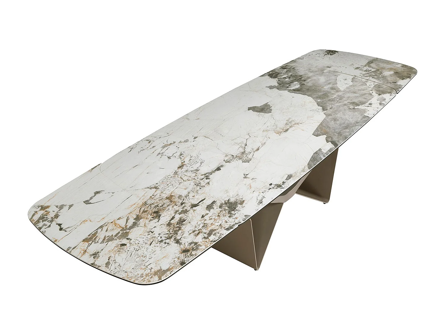 Ovaler ausziehbarer Esstisch Oval Barrel Porzellan Marmor und Taupe metallischen Stahl 1154 ANGEL CERDA