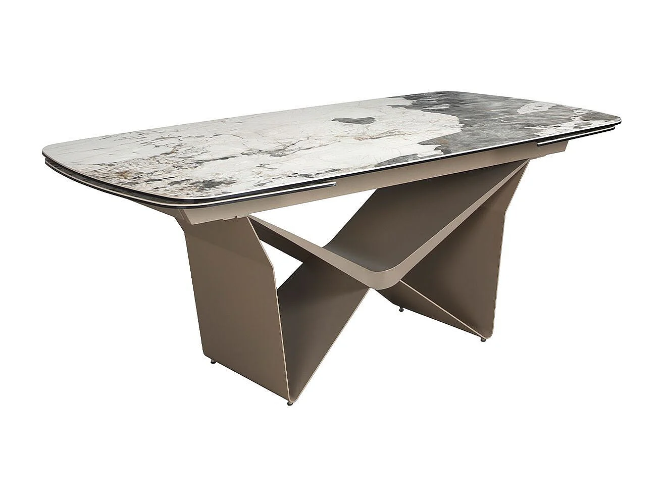 Ovaler ausziehbarer Esstisch Oval Barrel Porzellan Marmor und Taupe metallischen Stahl 1154 ANGEL CERDA