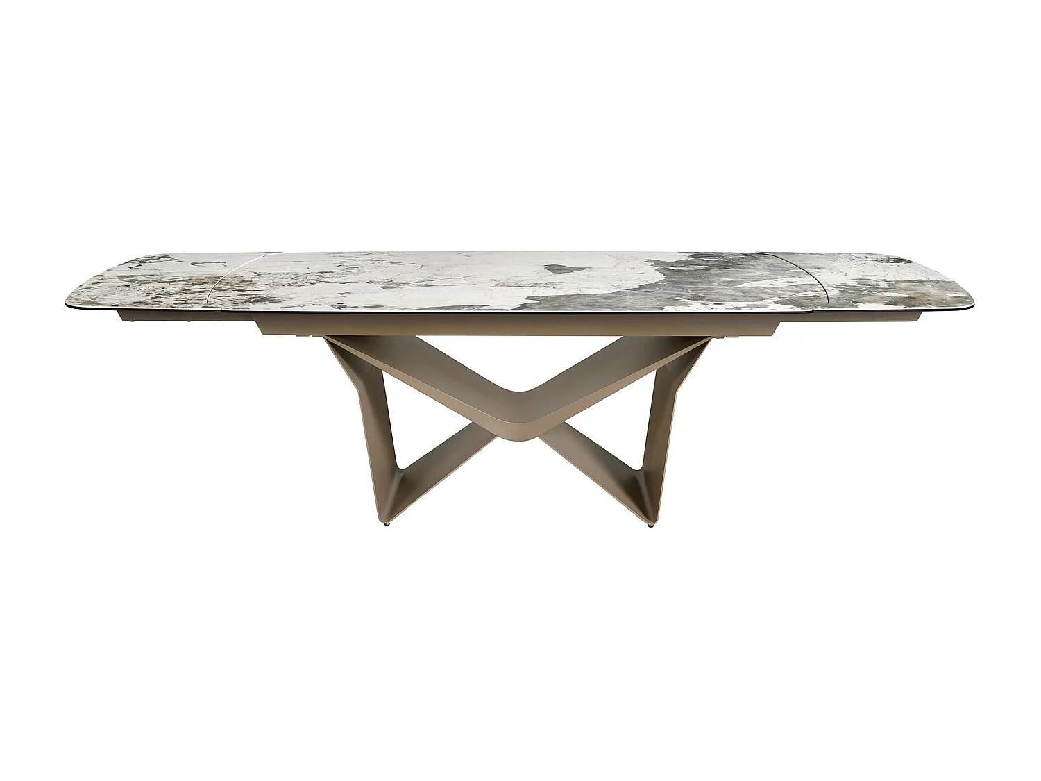 Ovaler ausziehbarer Esstisch Oval Barrel Porzellan Marmor und Taupe metallischen Stahl 1154 ANGEL CERDA