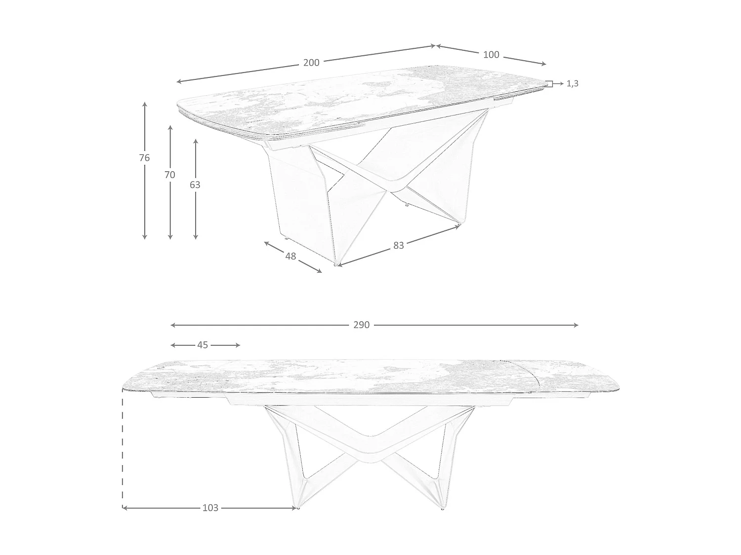 Ovaler ausziehbarer Esstisch Oval Barrel Porzellan Marmor und Taupe metallischen Stahl 1154 ANGEL CERDA
