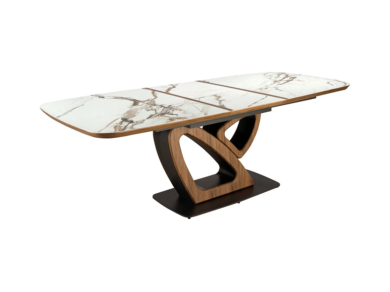 Ovale uitschuifbare eettafel met porseleinmarmer en walnotenhouten onderstel 1161 ANGEL CERDA