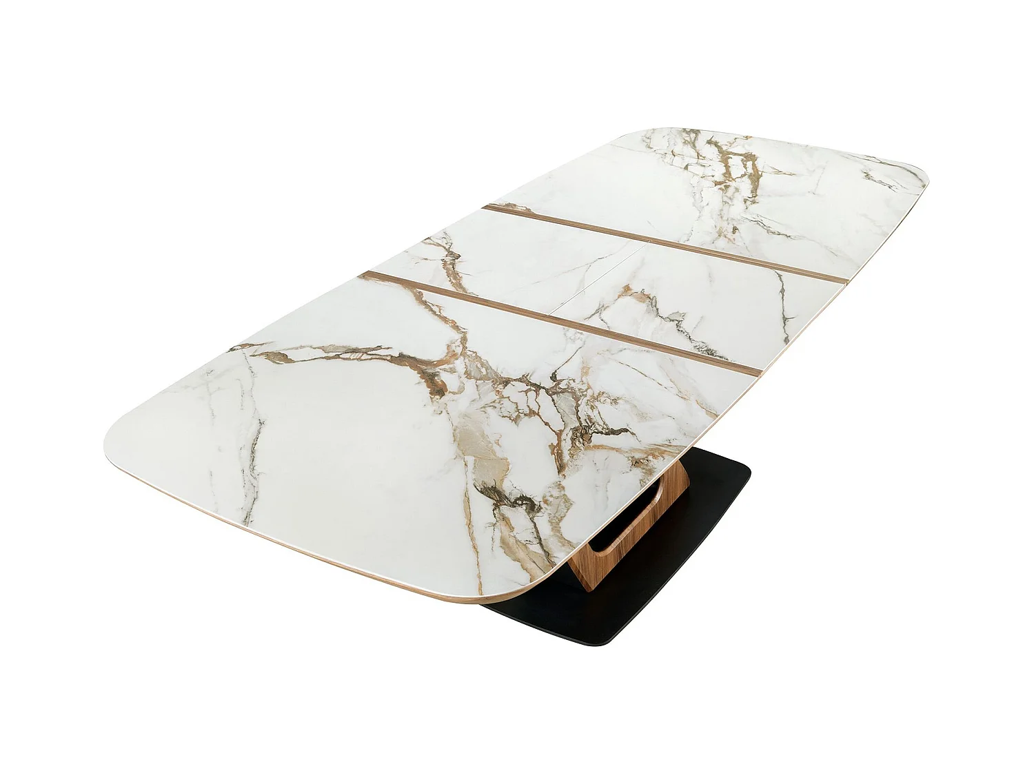 Ovale uitschuifbare eettafel met porseleinmarmer en walnotenhouten onderstel 1161 ANGEL CERDA