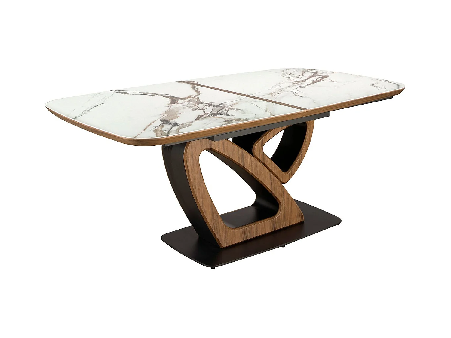 Ovale uitschuifbare eettafel met porseleinmarmer en walnotenhouten onderstel 1161 ANGEL CERDA