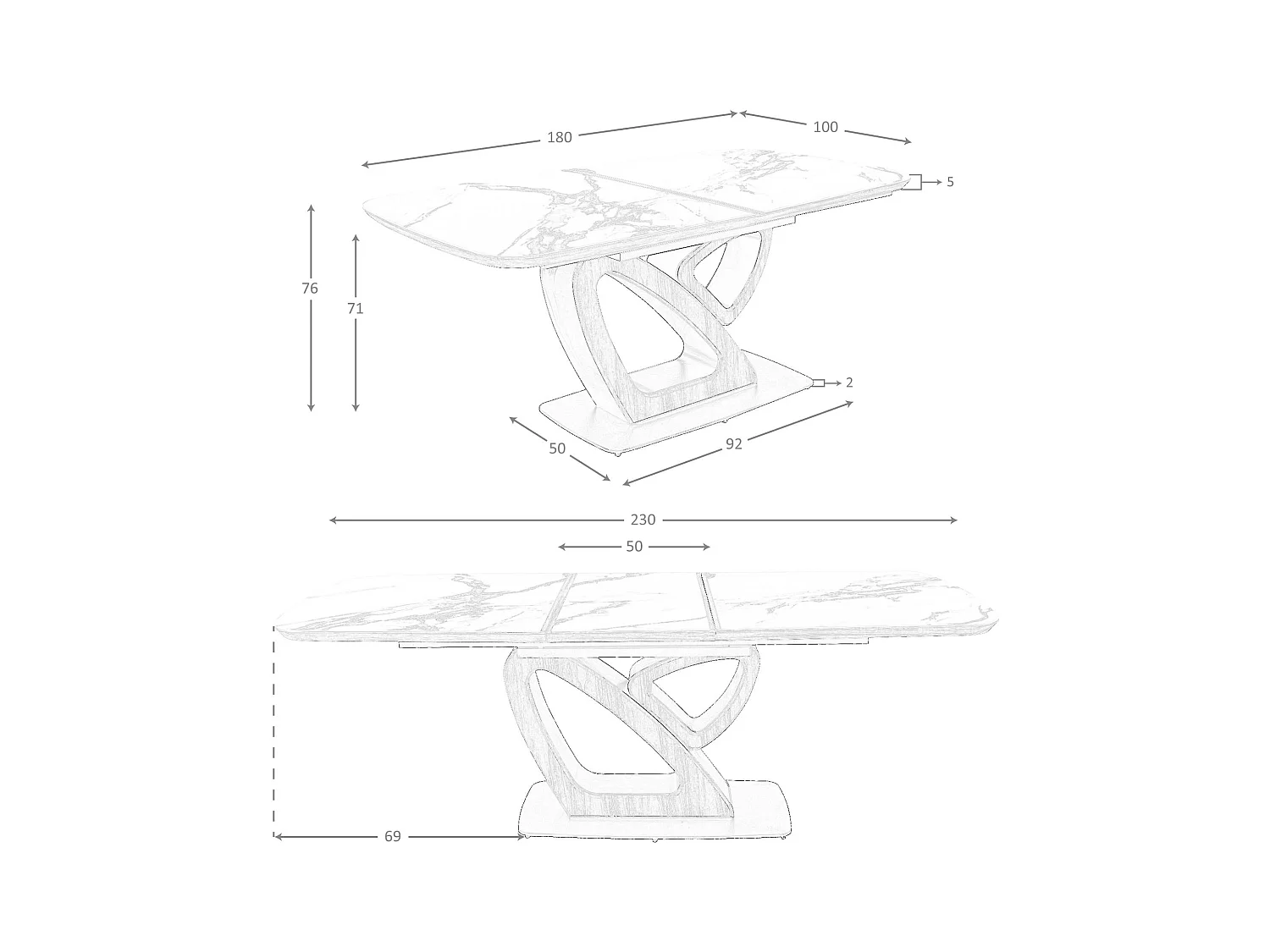 Ovale uitschuifbare eettafel met porseleinmarmer en walnotenhouten onderstel 1161 ANGEL CERDA