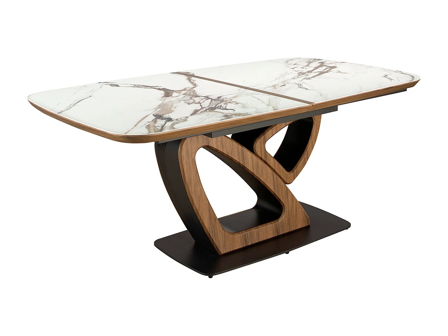 Oval extending dining table with porcelain marble and walnut barrel 1161 ANGEL CERDA