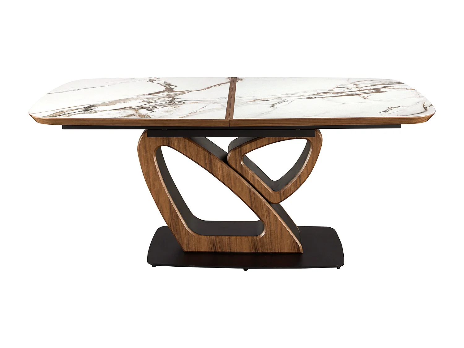 Oval extending dining table with porcelain marble and walnut barrel 1161 ANGEL CERDA