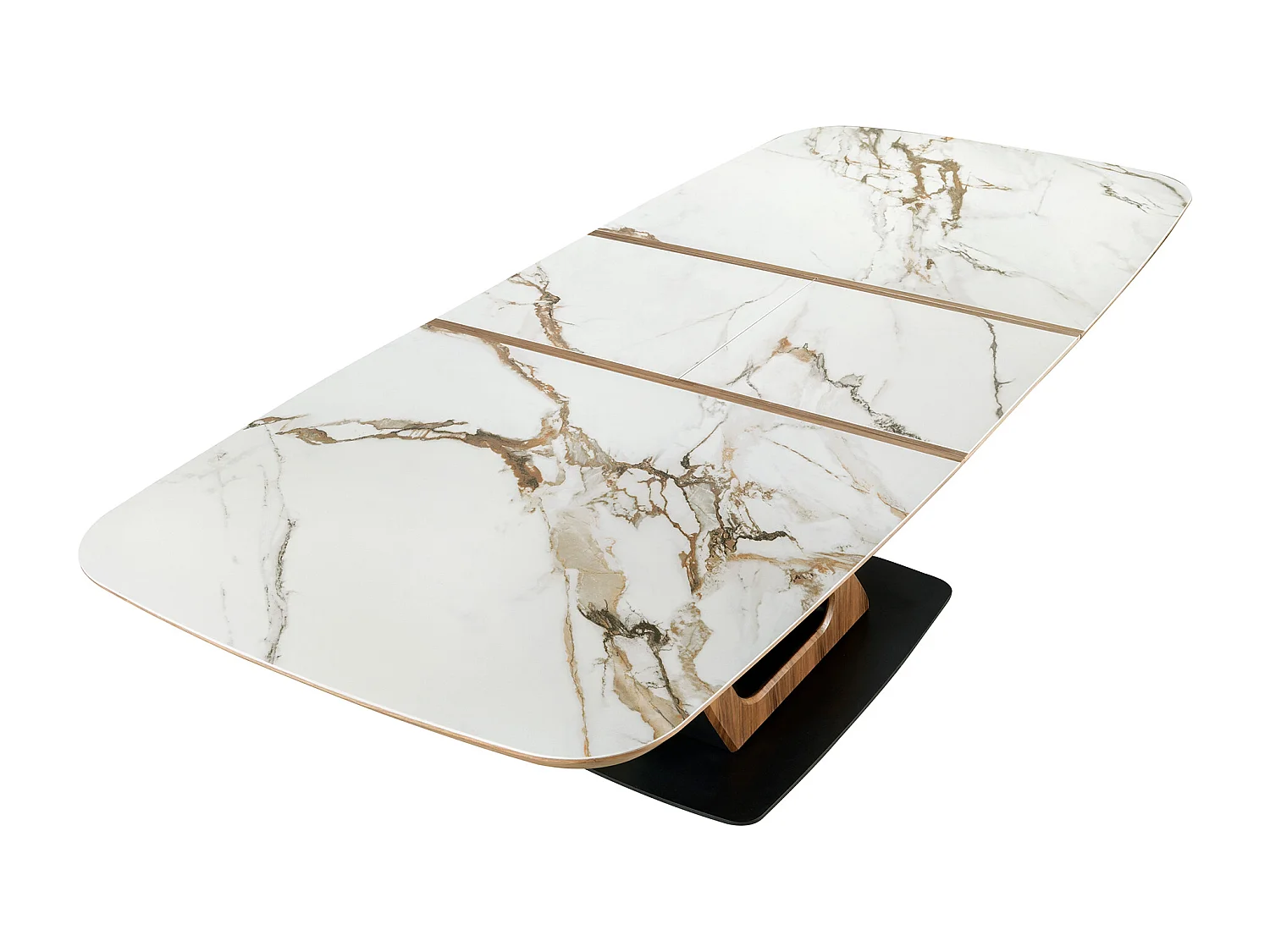 Oval extending dining table with porcelain marble and walnut barrel 1161 ANGEL CERDA