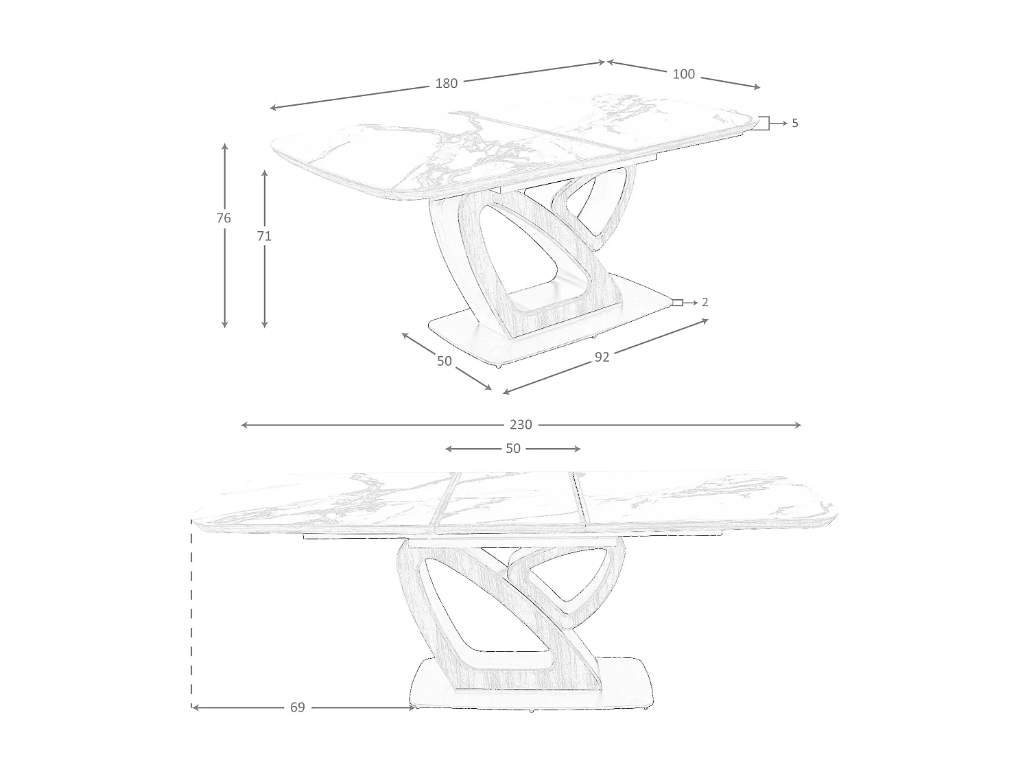 Oval extending dining table with porcelain marble and walnut barrel 1161 ANGEL CERDA