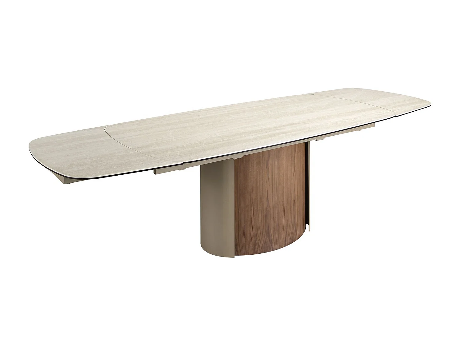 Table de salle à manger rectangulaire à rallonge en marbre porcelaine, acier sable métallique et noyer 1162 ANGEL CERDA