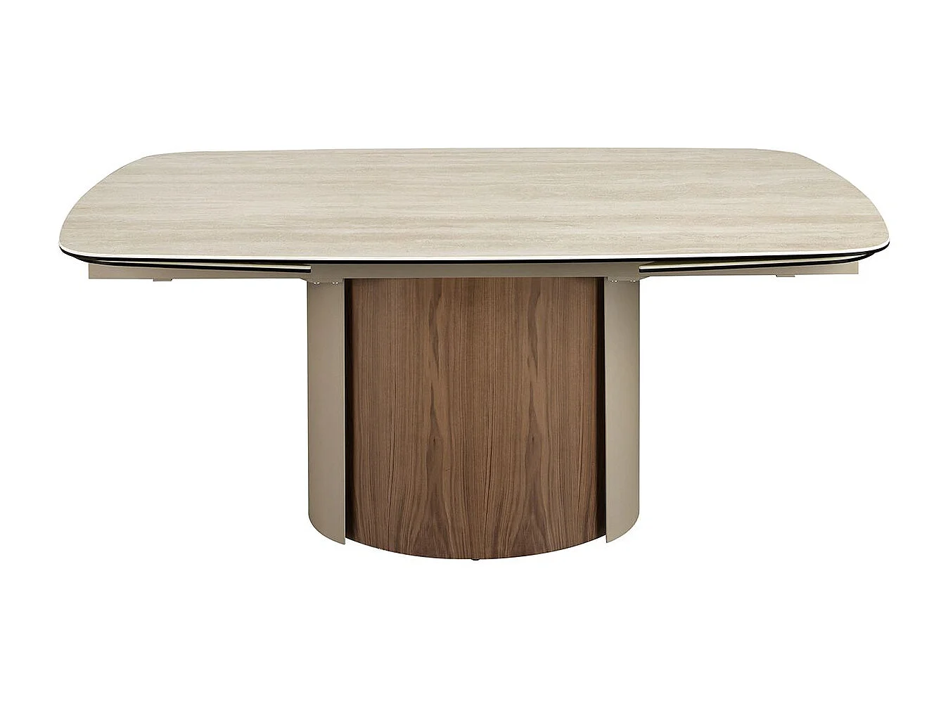 Table de salle à manger rectangulaire à rallonge en marbre porcelaine, acier sable métallique et noyer 1162 ANGEL CERDA