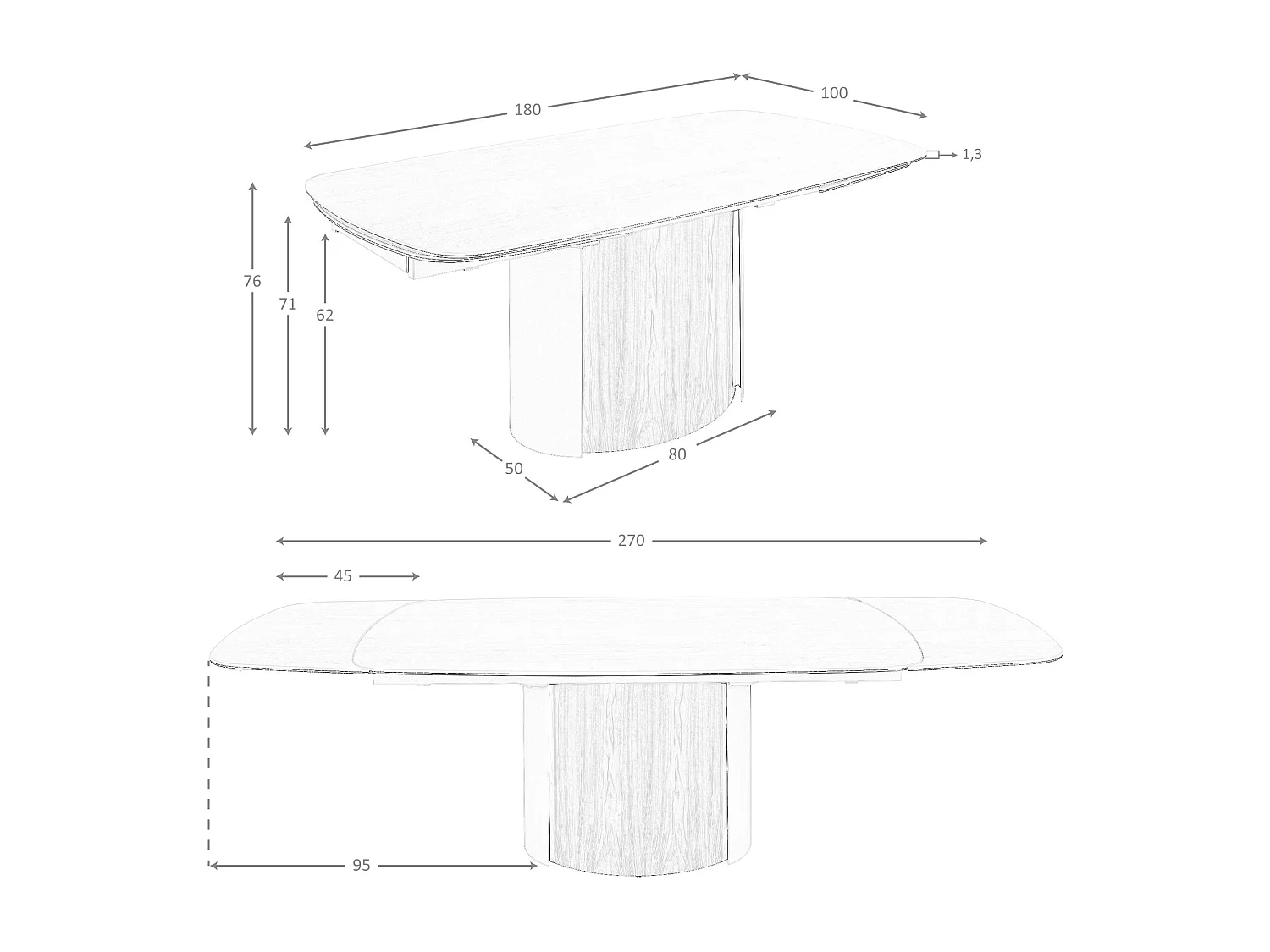 Table de salle à manger rectangulaire à rallonge en marbre porcelaine, acier sable métallique et noyer 1162 ANGEL CERDA