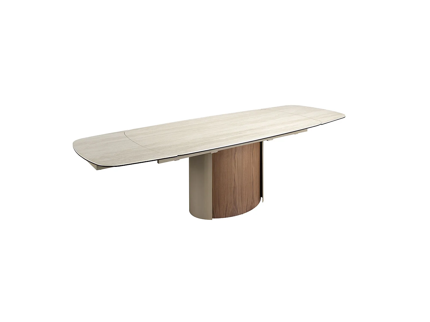 Mesa comedor extensible rectangular mármol porcelánico, acero arena metalizado y nogal 1162 ANGEL CERDA