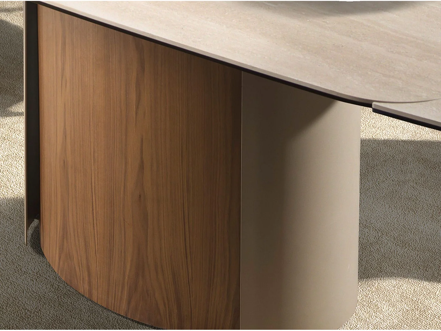Mesa comedor extensible rectangular mármol porcelánico, acero arena metalizado y nogal 1162 ANGEL CERDA