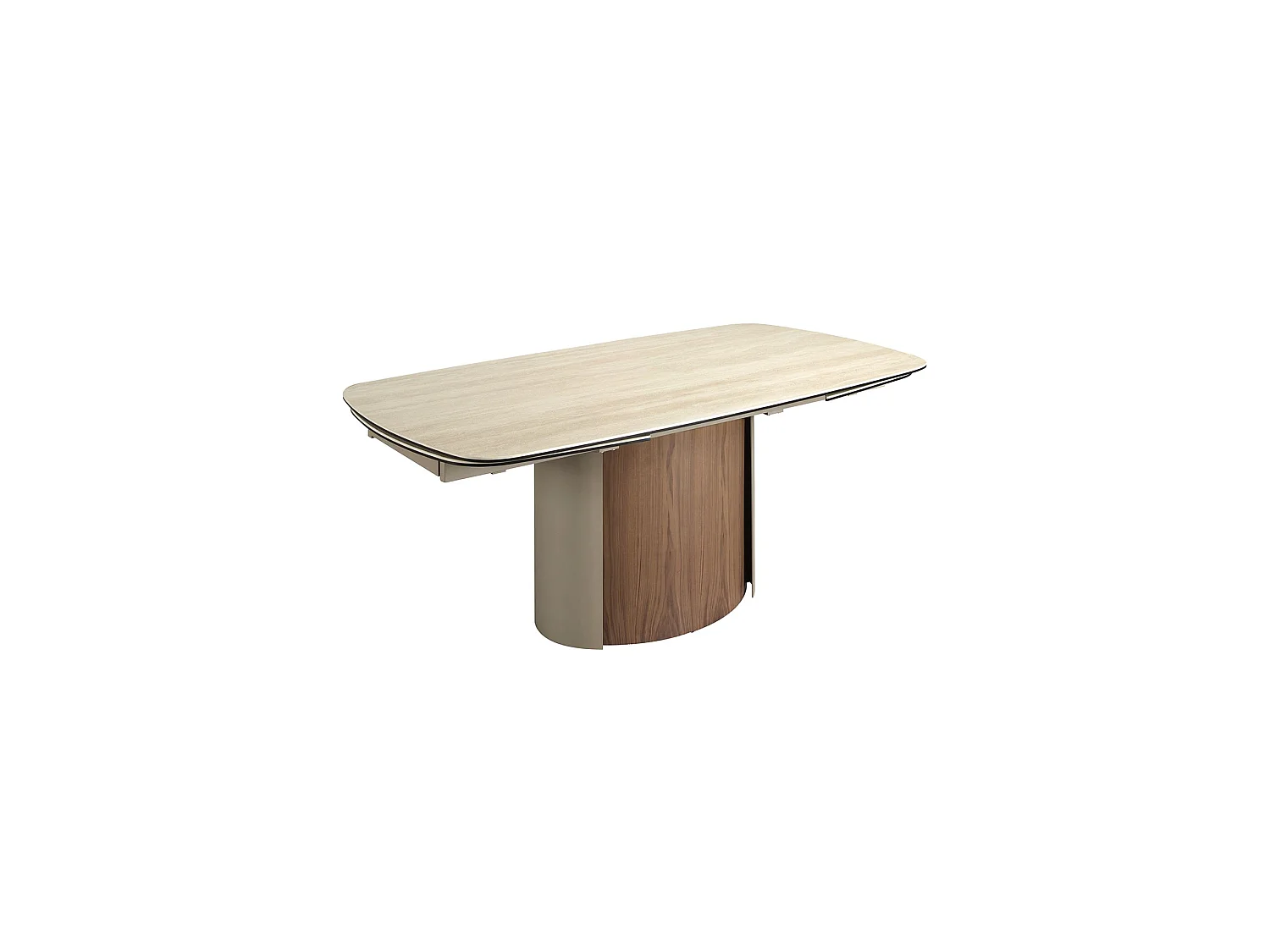 Mesa comedor extensible rectangular mármol porcelánico, acero arena metalizado y nogal 1162 ANGEL CERDA