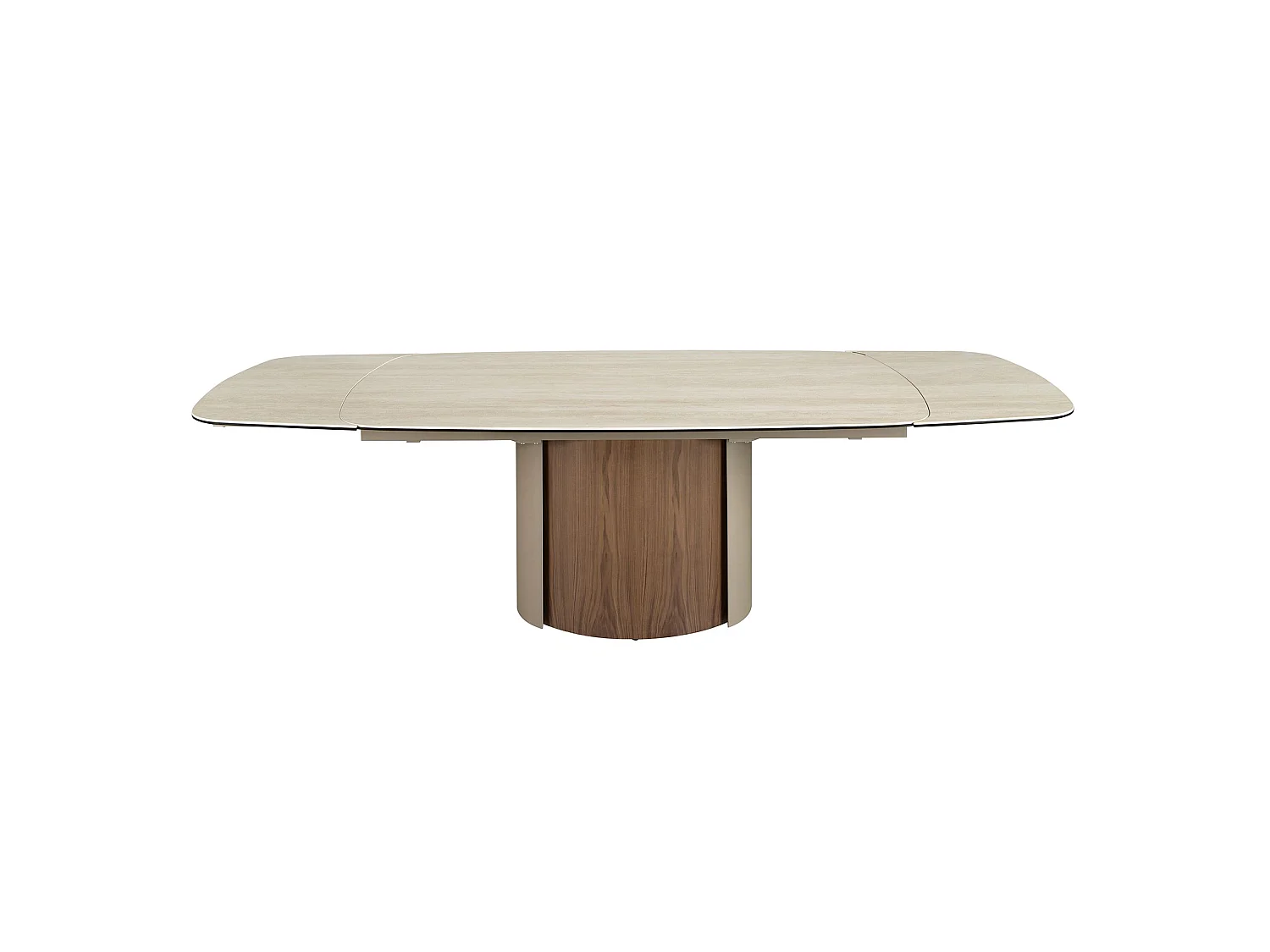 Mesa comedor extensible rectangular mármol porcelánico, acero arena metalizado y nogal 1162 ANGEL CERDA