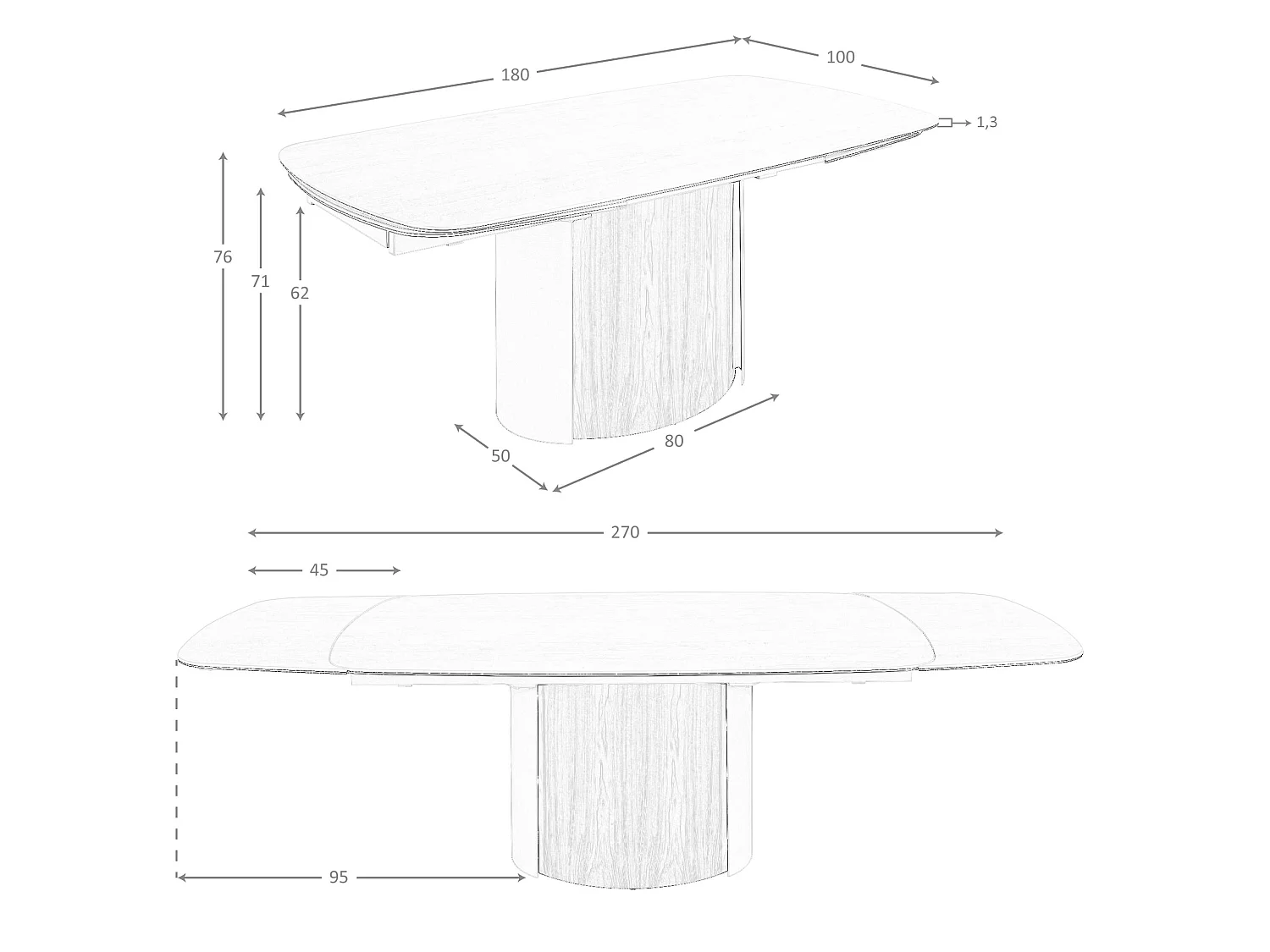 Mesa comedor extensible rectangular mármol porcelánico, acero arena metalizado y nogal 1162 ANGEL CERDA