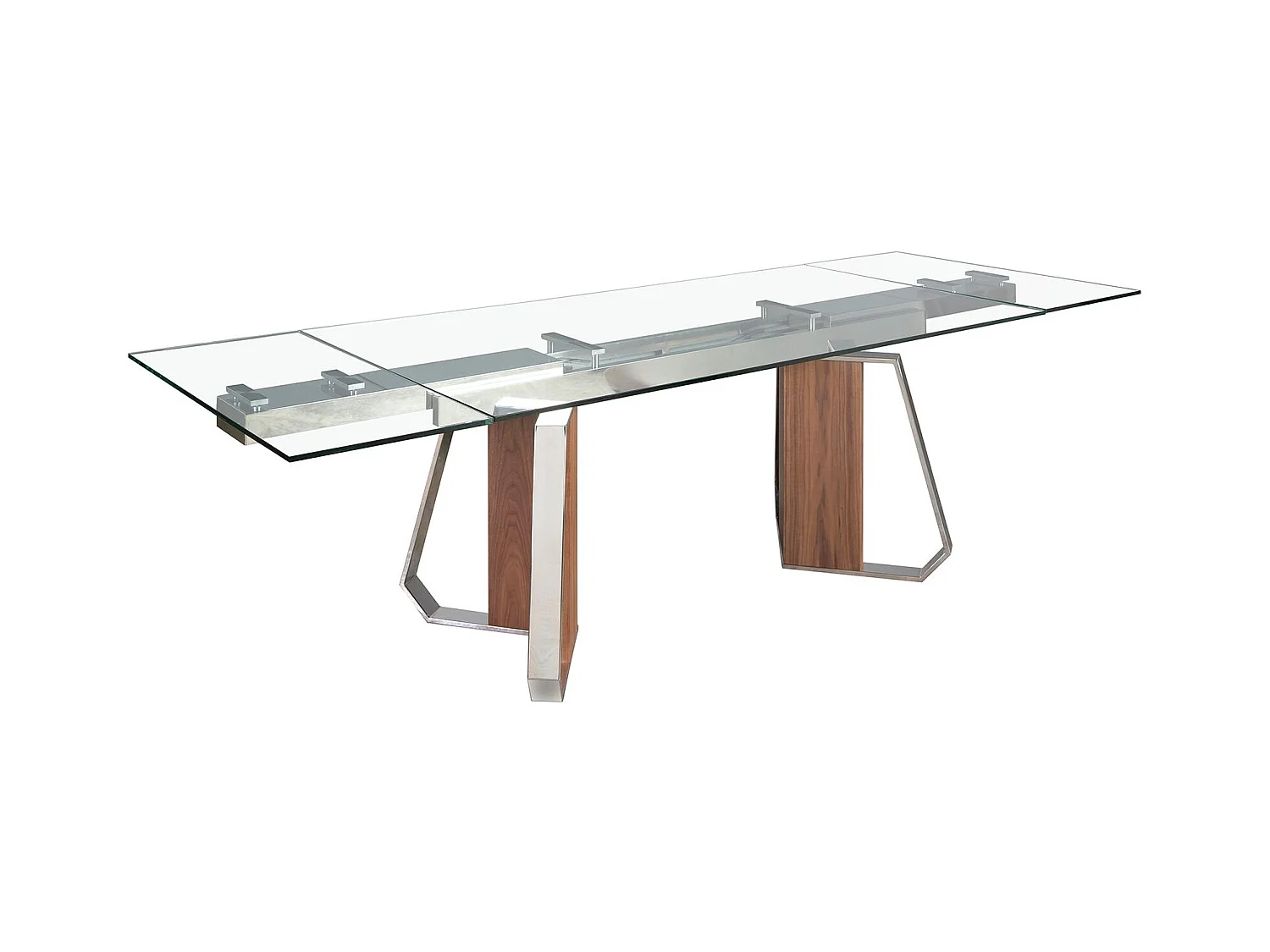 Rechteckiger ausziehbarer Esstisch aus gehärtetem Glas, Nussbaum und verchromtem Stahl 1159 ANGEL CERDA