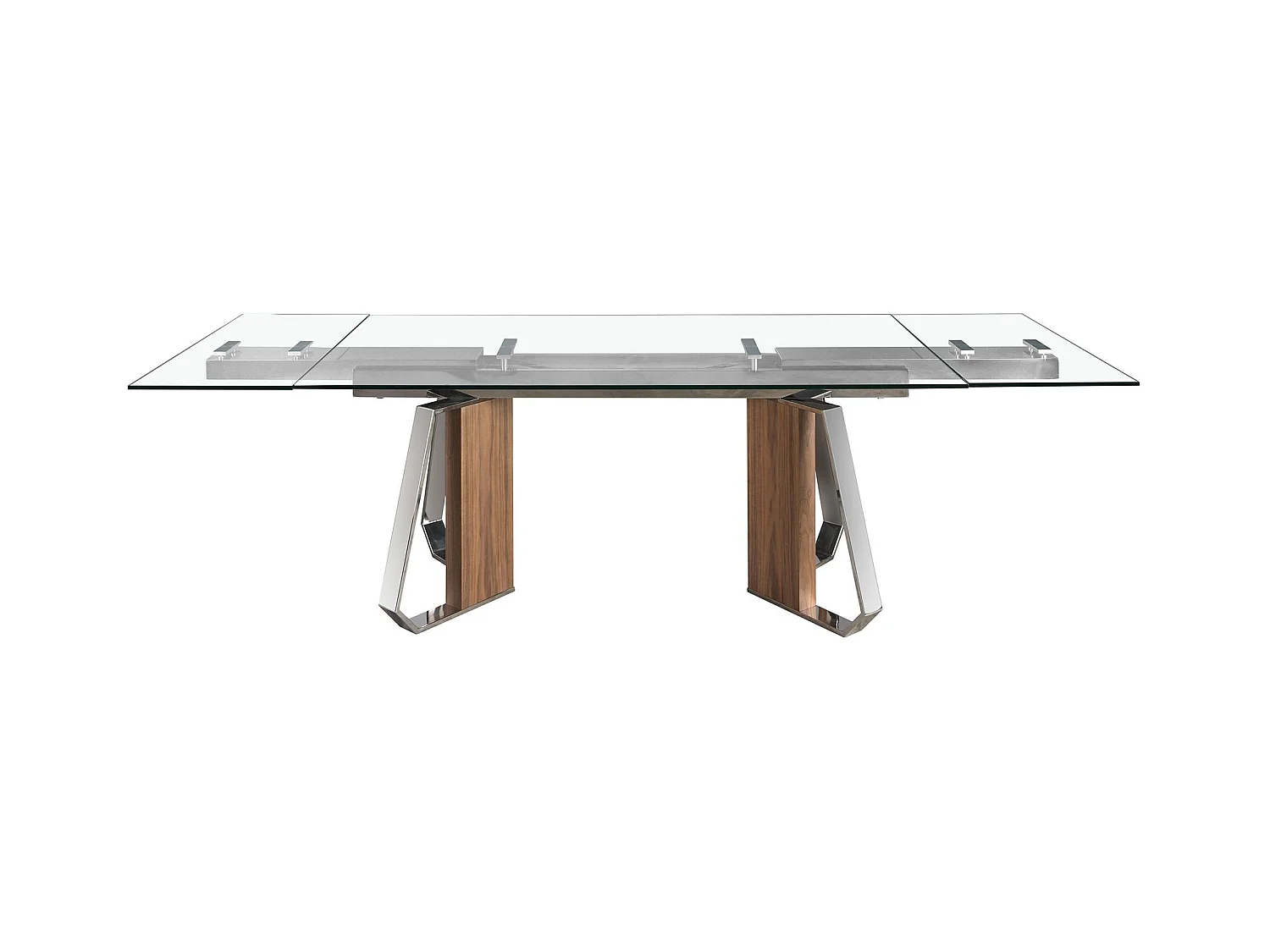 Rechteckiger ausziehbarer Esstisch aus gehärtetem Glas, Nussbaum und verchromtem Stahl 1159 ANGEL CERDA