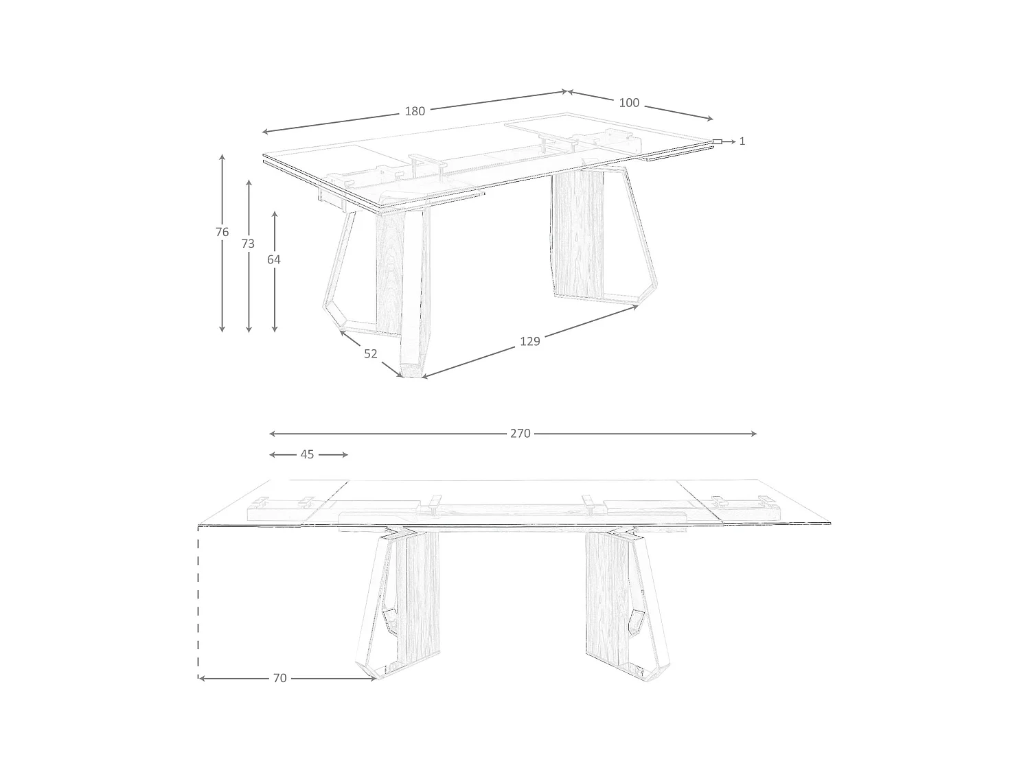Rechteckiger ausziehbarer Esstisch aus gehärtetem Glas, Nussbaum und verchromtem Stahl 1159 ANGEL CERDA