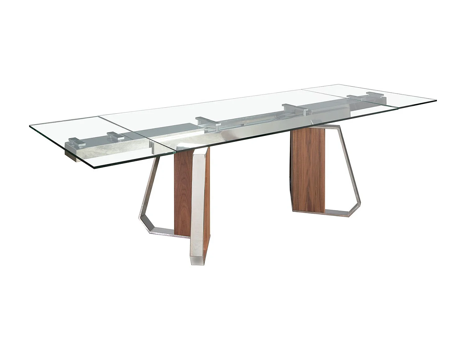 Rechthoekige uitschuifbare eettafel in gehard glas, walnoot en verchroomd staal 1159 ANGEL CERDA