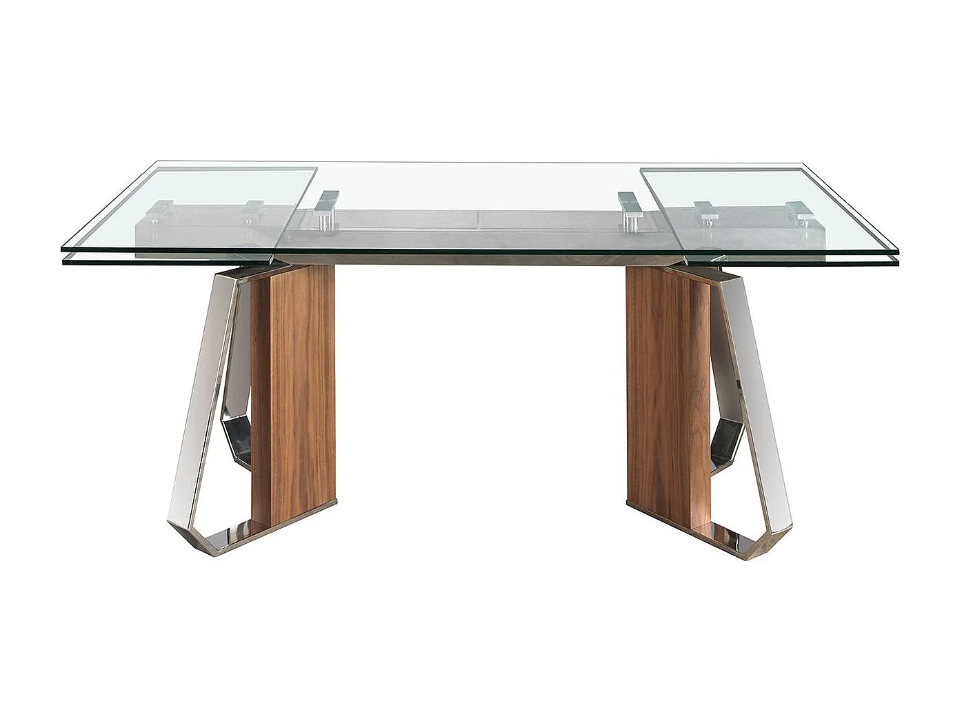 Rechthoekige uitschuifbare eettafel in gehard glas, walnoot en verchroomd staal 1159 ANGEL CERDA