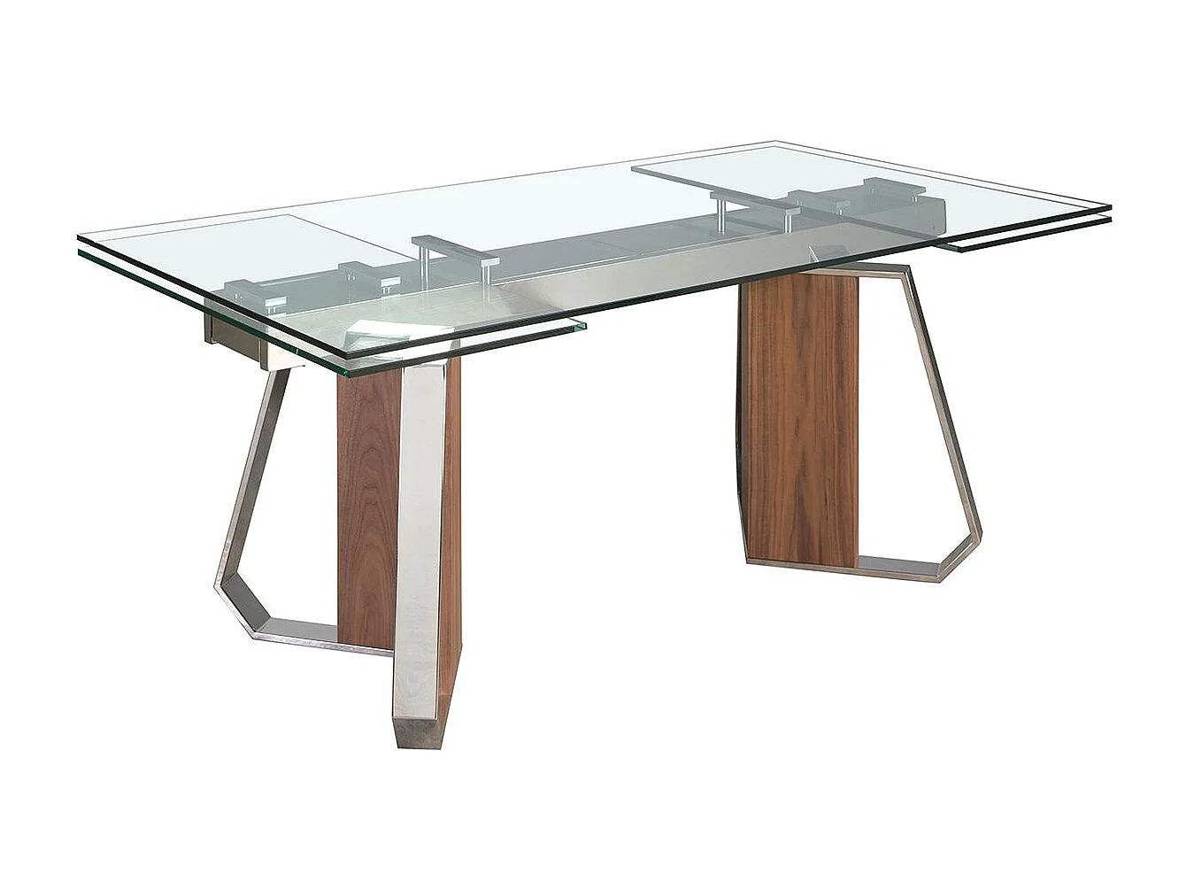 Rechthoekige uitschuifbare eettafel in gehard glas, walnoot en verchroomd staal 1159 ANGEL CERDA