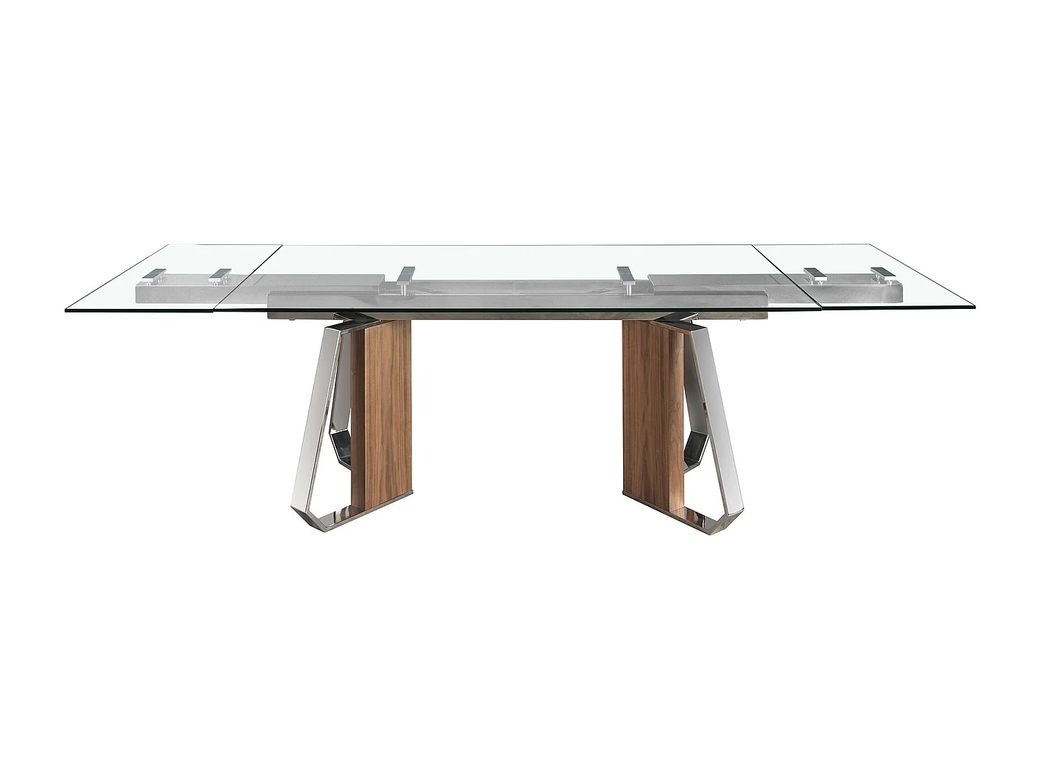 Rechthoekige uitschuifbare eettafel in gehard glas, walnoot en verchroomd staal 1159 ANGEL CERDA