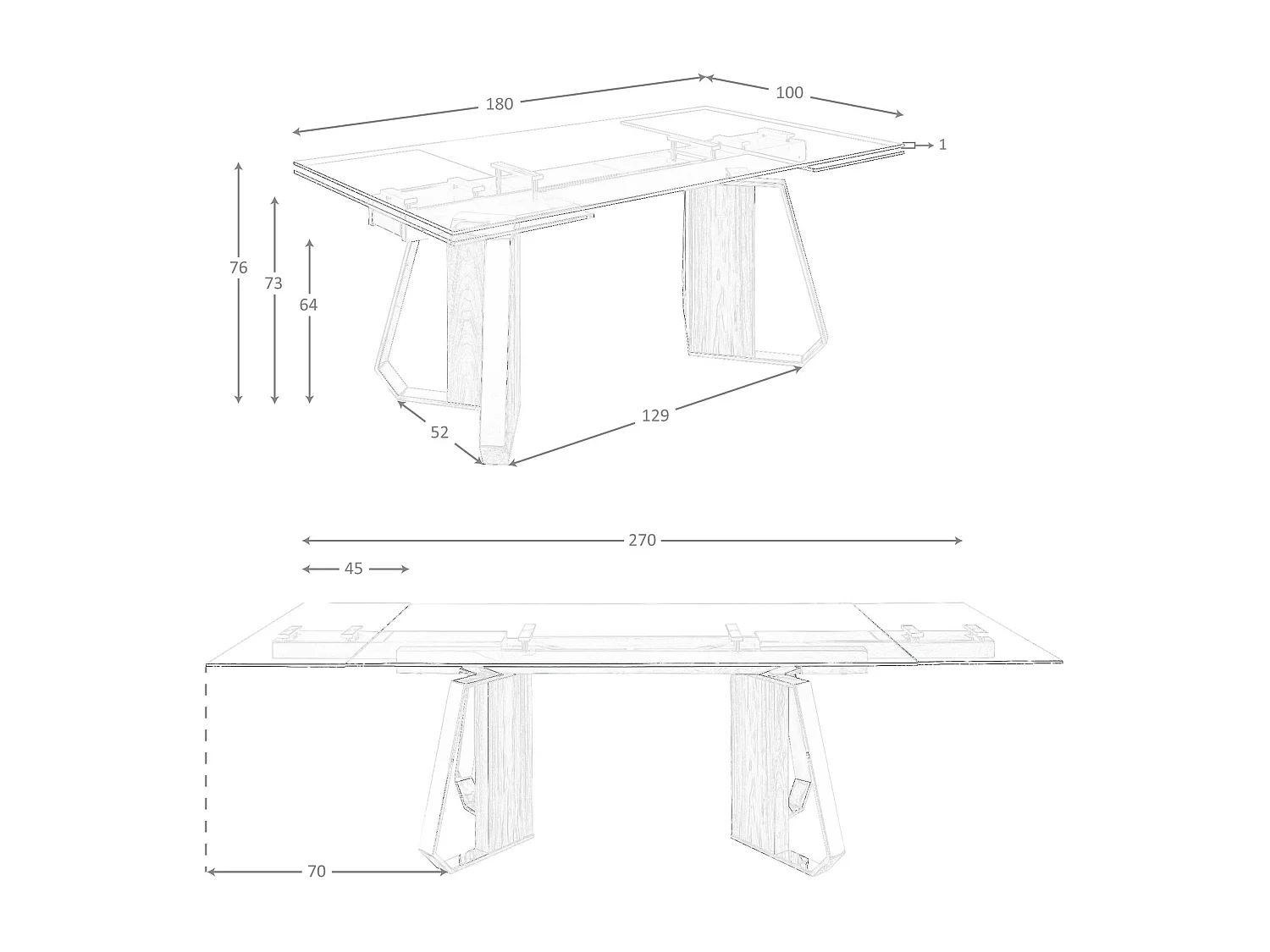 Rechthoekige uitschuifbare eettafel in gehard glas, walnoot en verchroomd staal 1159 ANGEL CERDA