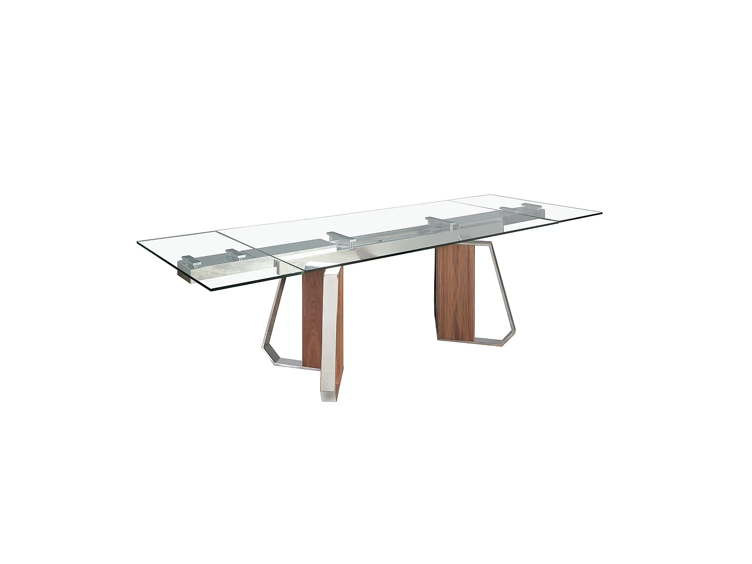 Table de salle à manger rectangulaire à rallonge en verre trempé, noyer et acier chromé 1159 ANGEL CERDA